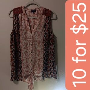 Artesia Women's Sleeveless Boho Blouse - Red and Whited